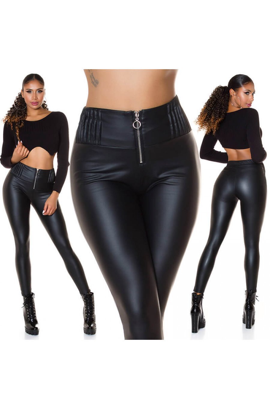 Colanti termici negri din piele eco cu talie inalta Olivia 4 - jojofashion.ro