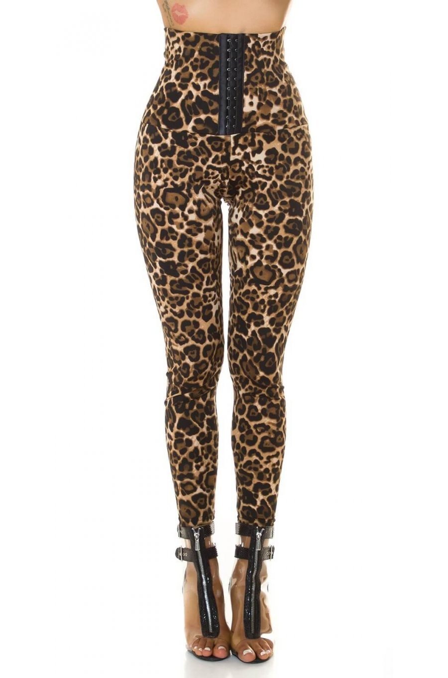 Colanti modelatori cu corset animal print leopard cappuccino Dezzi 1 - jojofashion.ro