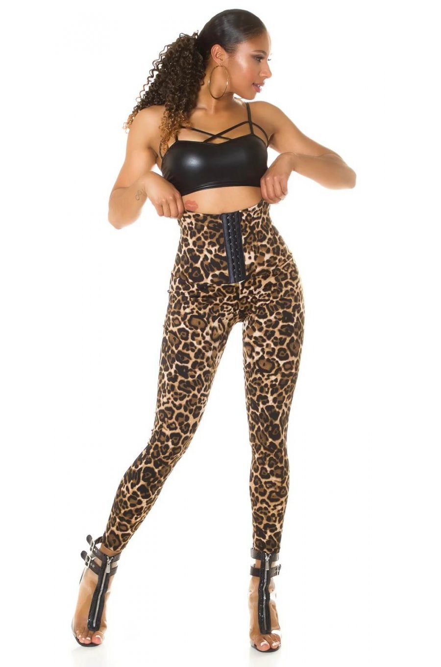 Colanti modelatori cu corset animal print leopard cappuccino Dezzi 5 - jojofashion.ro