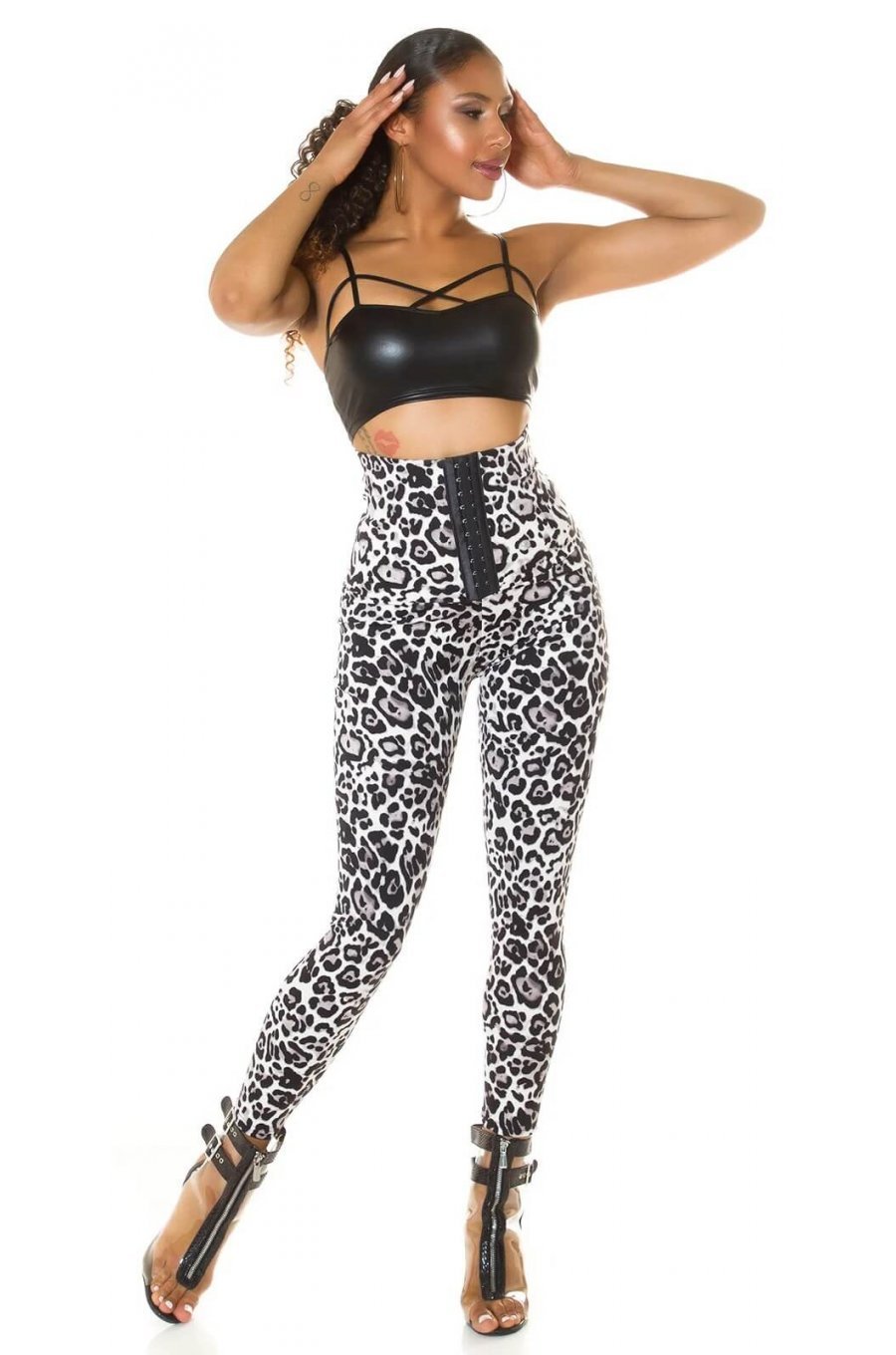 Colanti modelatori cu corset animal print leopard gri Dezzi 4 - jojofashion.ro