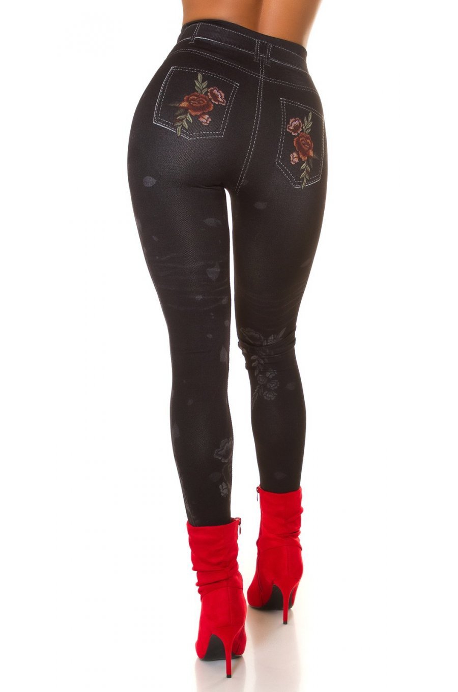 Jeggings skinny negri mulati cu flori rosii Alzira Jeggings skinny negri mulati cu flori rosii Alzira 2 - jojofashion.ro