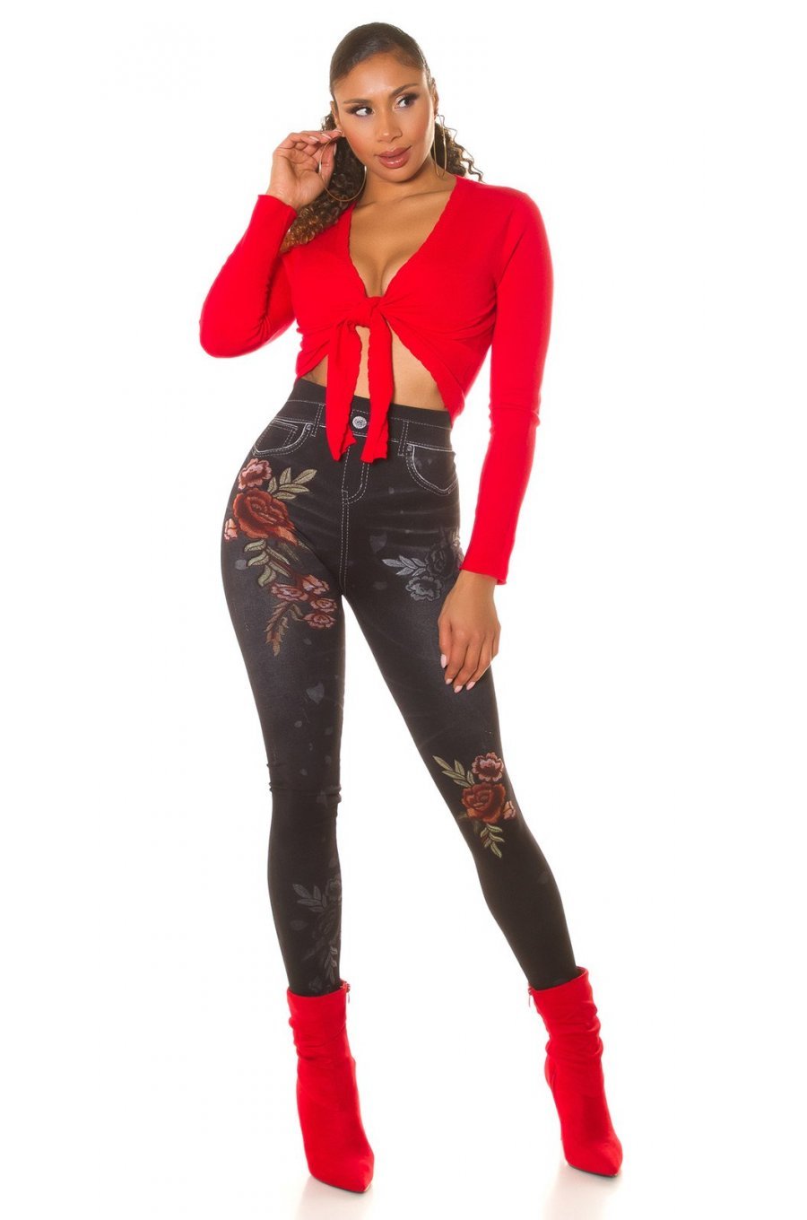 Jeggings skinny negri mulati cu flori rosii Alzira Jeggings skinny negri mulati cu flori rosii Alzira 3 - jojofashion.ro