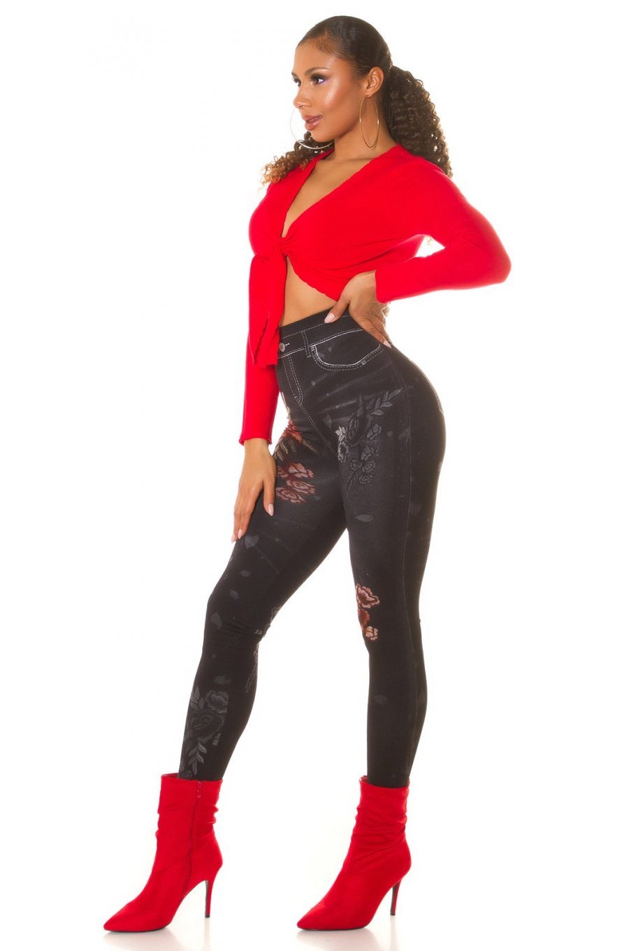 Jeggings skinny negri mulati cu flori rosii Alzira Jeggings skinny negri mulati cu flori rosii Alzira 4 - jojofashion.ro