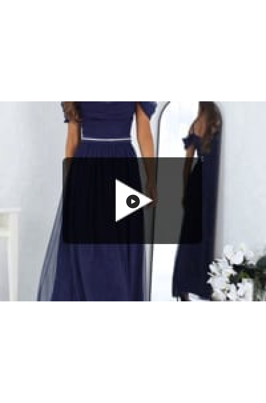 Rochie eleganta lunga din tulle bleumarin navy cu umerii goi vaporoasa KiaraW 4 - jojofashion.ro