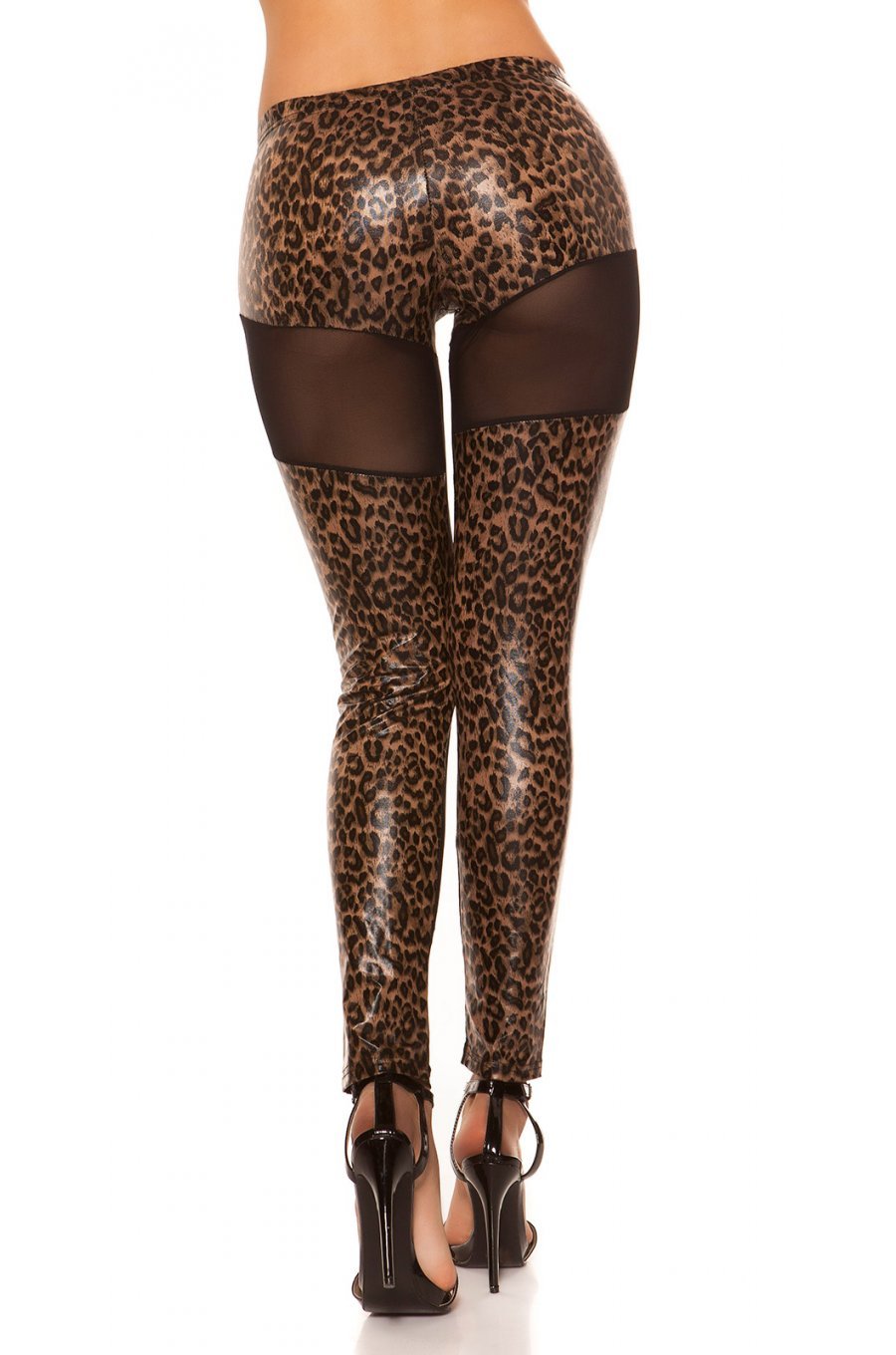 Colanti dama Wetlook leopard print cu plasa neagra Jaxie 2 - jojofashion.ro