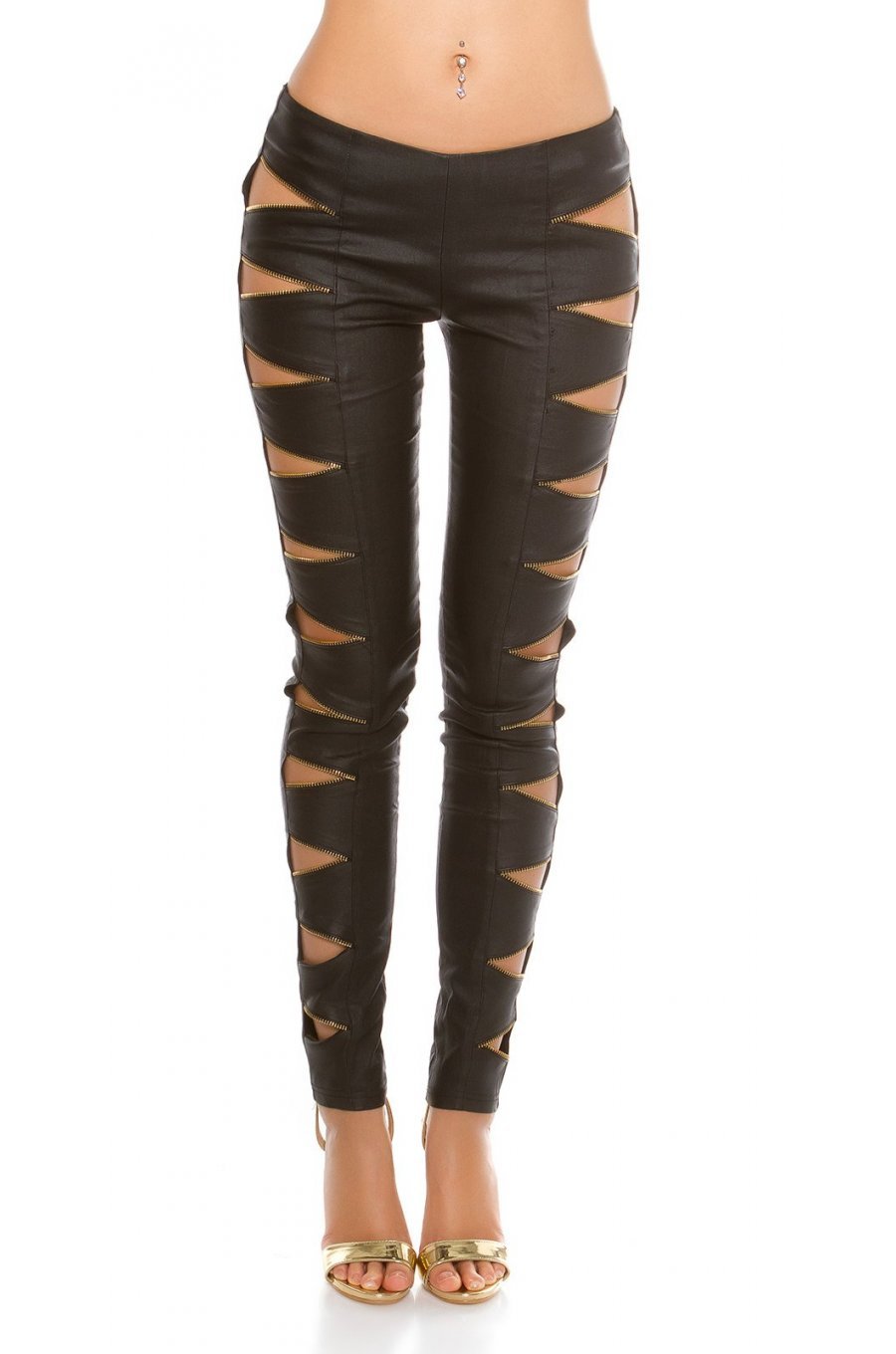 Pantaloni dama mulati negri cu aspect de piele Christine 3 - jojofashion.ro