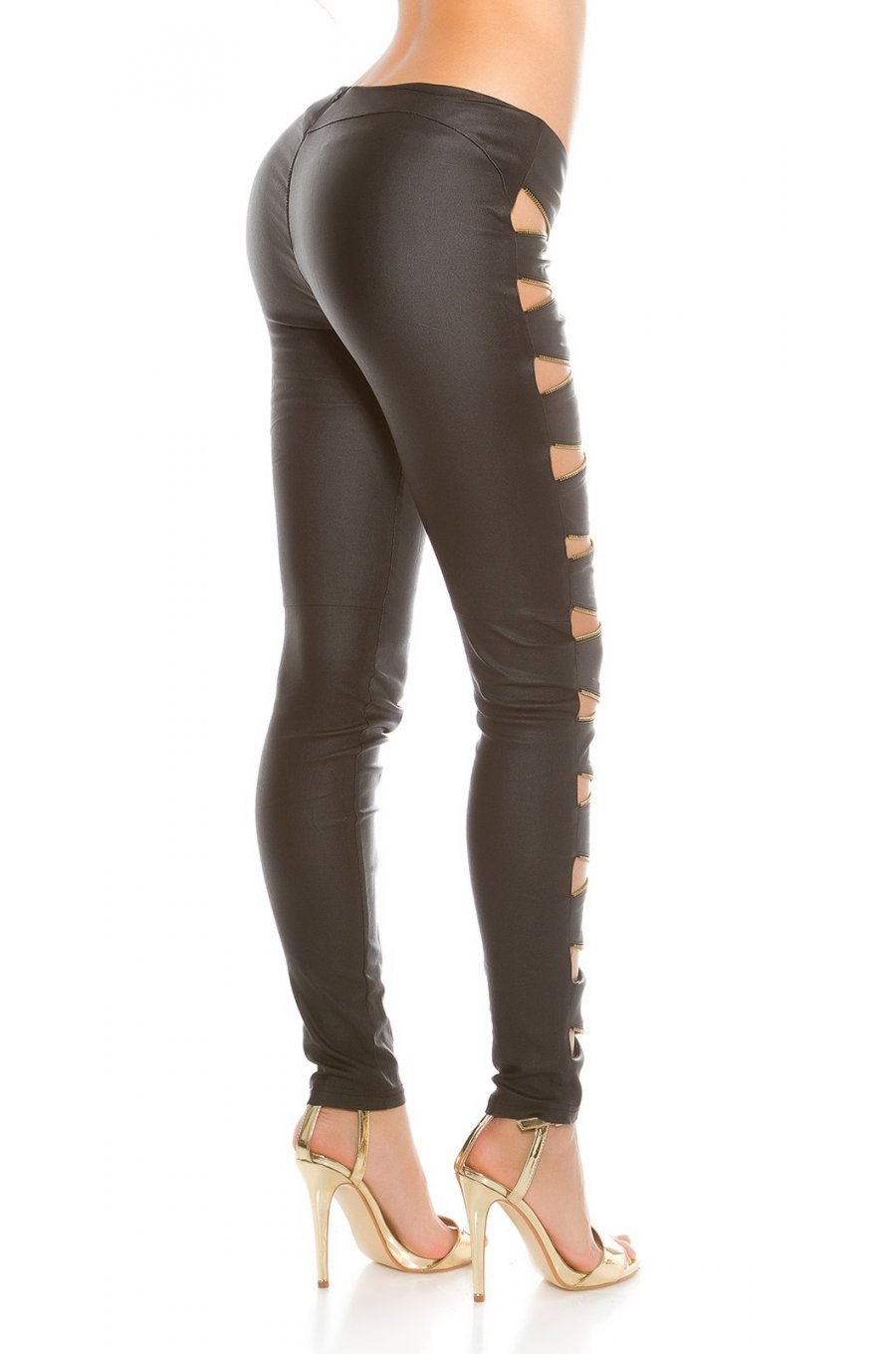 Pantaloni dama mulati negri cu aspect de piele Christine 5 - jojofashion.ro