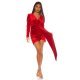 Rochie scurta rosie mulata din catifea cu maneca lunga Diamond  5 - jojofashion.ro