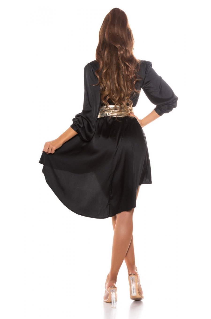 Rochie de zi oversized tip camasa neagra asimetrica Sabrina 4 - jojofashion.ro