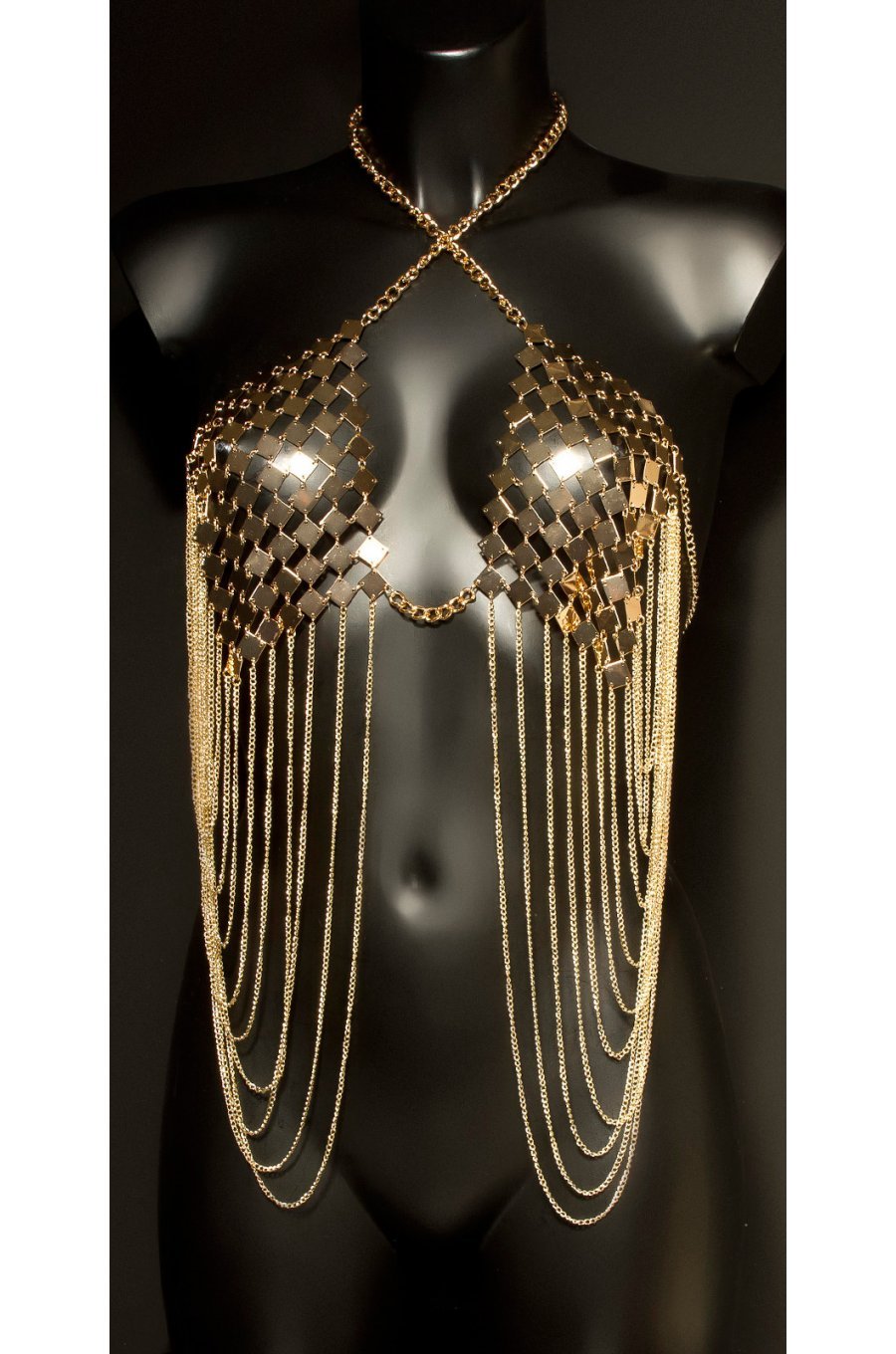 Sutien dama metalic cu lanturi aurii BodyChain Sutien dama metalic cu lanturi aurii BodyChain 2 - jojofashion.ro