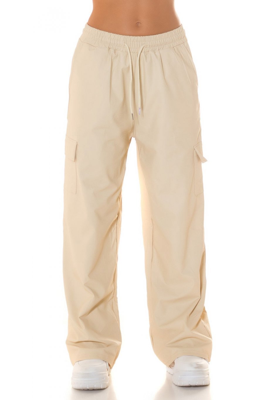 Pantaloni dama cargo, bej, imitatie piele, Asly Pantaloni dama cargo, bej, imitatie piele, Asly 1 - jojofashion.ro