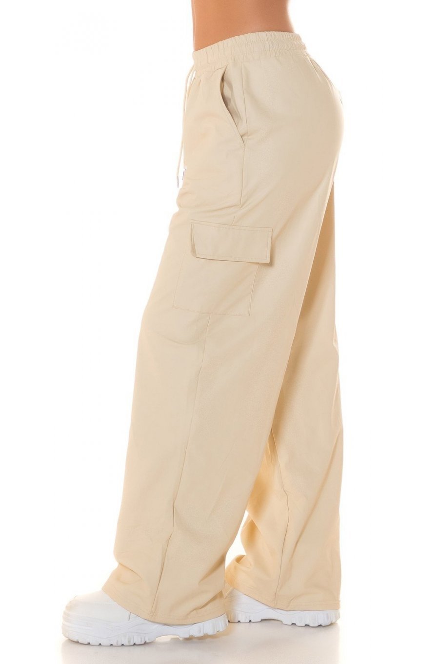Pantaloni dama cargo, bej, imitatie piele, Asly Pantaloni dama cargo, bej, imitatie piele, Asly 2 - jojofashion.ro