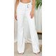 Pantaloni dama evazati, albi, din piele eco, cu talia inalta, Haseena 2 - jojofashion.ro