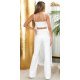 Pantaloni dama evazati, albi, din piele eco, cu talia inalta, Haseena 4 - jojofashion.ro