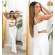 Pantaloni dama evazati, albi, din piele eco, cu talia inalta, Haseena 5 - jojofashion.ro