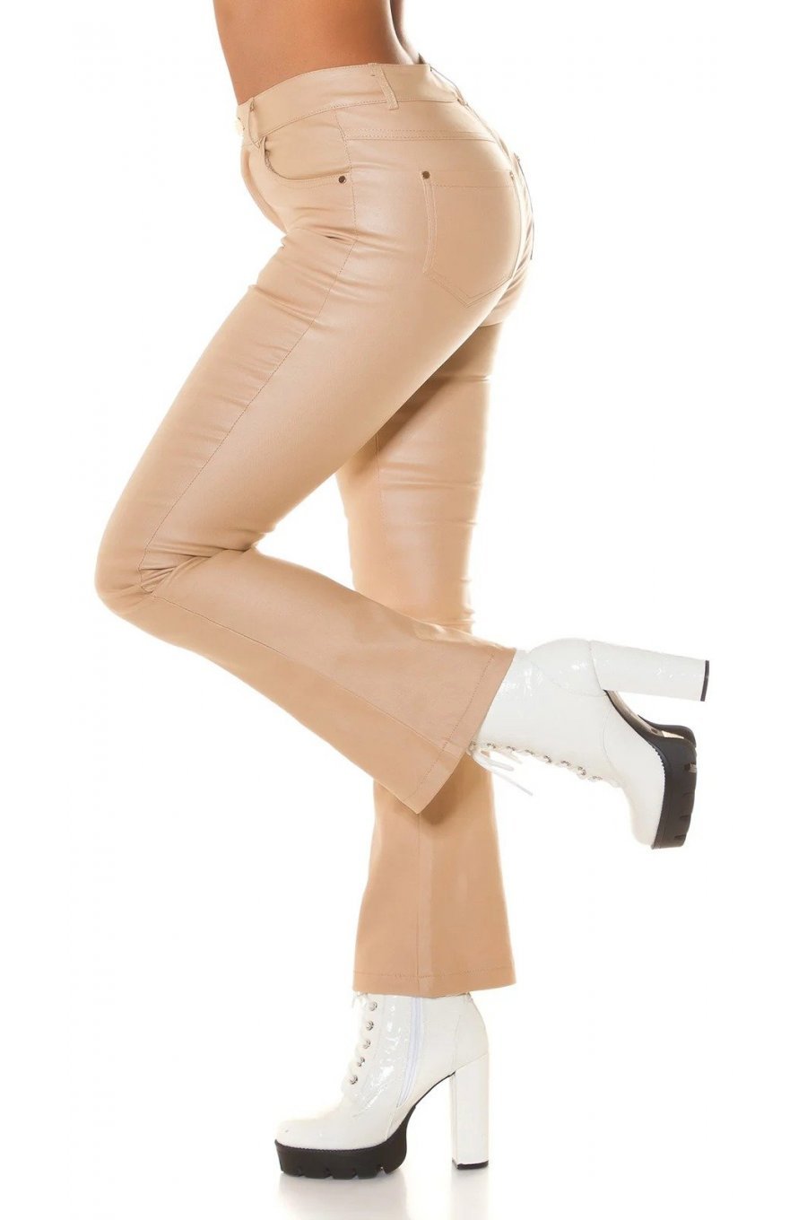 Pantaloni dama evazati, bej, imitatie piele, Peyton Pantaloni dama evazati, bej, imitatie piele, Peyton 3 - jojofashion.ro