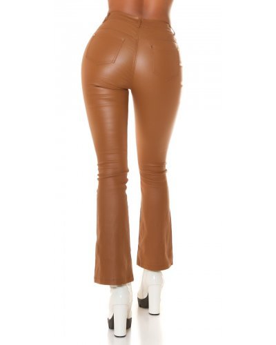Pantaloni dama evazati, cappuccino, imitatie piele, Peyton Pantaloni piele dama, Pantaloni dama evazati, cappuccino, imitatie piele, Peyton - jojofashion.ro