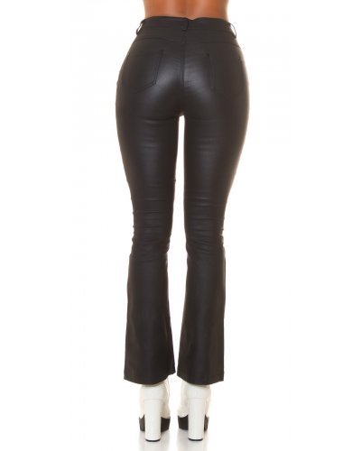 Pantaloni dama evazati, negri, imitatie piele, Peyton Pantaloni piele dama, Pantaloni dama evazati, negri, imitatie piele, Peyton - jojofashion.ro