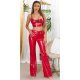 Pantaloni dama evazati, rosii, din piele eco, cu talia inalta, Haseena 3 - jojofashion.ro