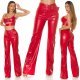 Pantaloni dama evazati, rosii, din piele eco, cu talia inalta, Haseena 6 - jojofashion.ro