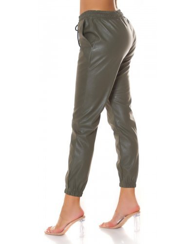 Pantaloni dama jogger, kaki, din piele eco, Mirabela Pantaloni piele dama, Pantaloni dama jogger, kaki, din piele eco, Mirabela - jojofashion.ro