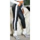 Pantaloni dama jogger, negri, din piele eco, cu talie inalta si dunga alba, Yaritza 2 - jojofashion.ro