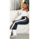 Pantaloni dama jogger, negri, din piele eco, cu talie inalta si dunga alba, Yaritza 6 - jojofashion.ro