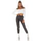 Pantaloni dama jogger, negri, din piele eco, cu talie inalta si dunga alba, Yaritza 7 - jojofashion.ro