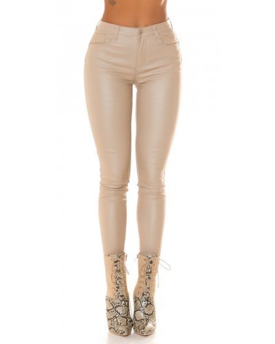Pantaloni dama mulati, push up, bej, din piele eco, cu talia inalta, Dayann Pantaloni piele dama, Pantaloni dama mulati, push up, bej, din piele eco, cu talia inalta, Dayann - jojofashion.ro