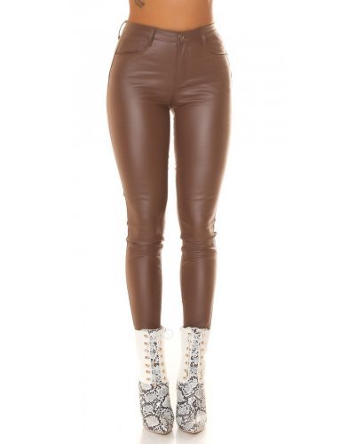 Pantaloni dama mulati, push up, maro, din piele eco, cu talia inalta, Dayann Pantaloni piele dama, Pantaloni dama mulati, push up, maro, din piele eco, cu talia inalta, Dayann - jojofashion.ro