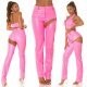 Pantaloni dama, roz bombon, din piele eco, cu decupaje pe picior, Rhea 6 - jojofashion.ro