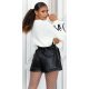 Pantaloni  dama scurti, negri, din piele eco, Dalma 4 - jojofashion.ro