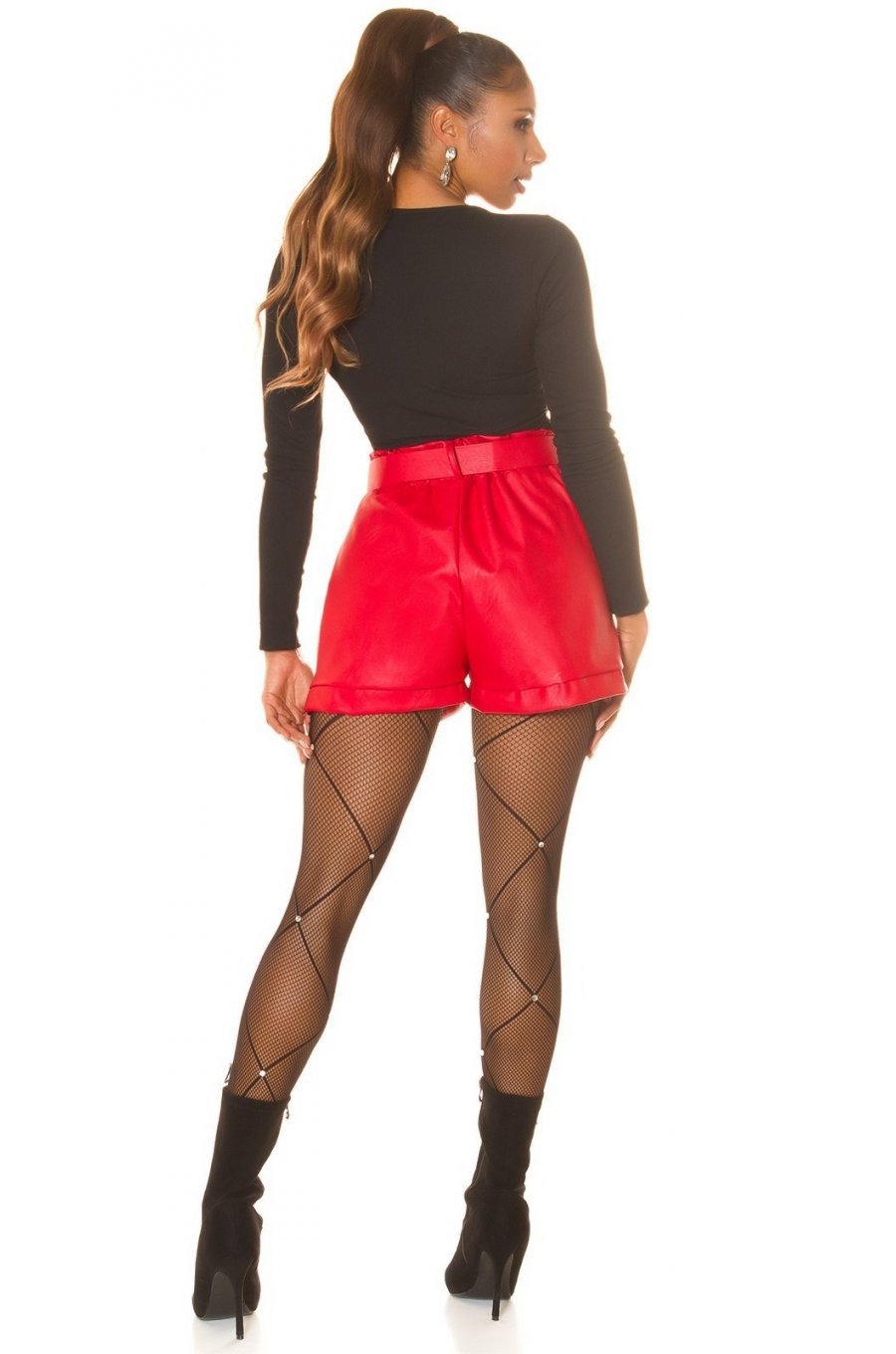 Pantaloni dama scurti, rosii, din piele eco, Dalma 4 - jojofashion.ro