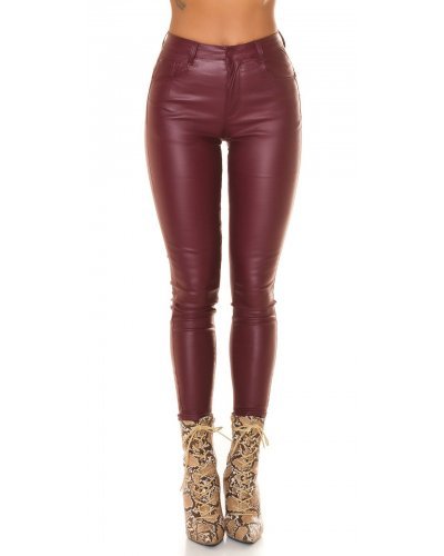 Pantaloni dama skinny, burgundy, imitatie piele, mulati, Lexi Pantaloni piele dama, Pantaloni dama skinny, burgundy, imitatie piele, mulati, Lexi - jojofashion.ro