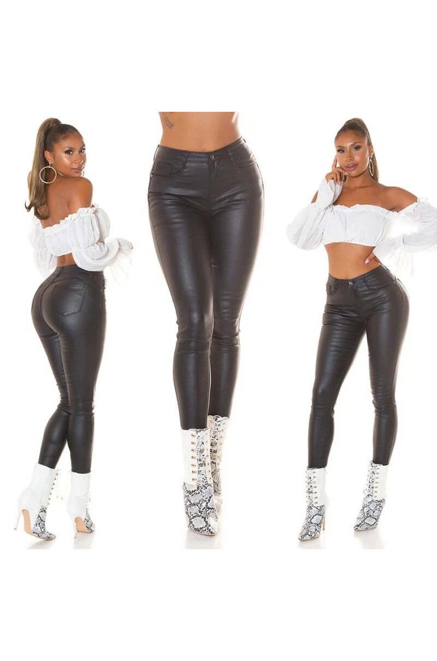 Pantaloni dama skinny mulati negri imitatie piele lexi 3 - jojofashion.ro