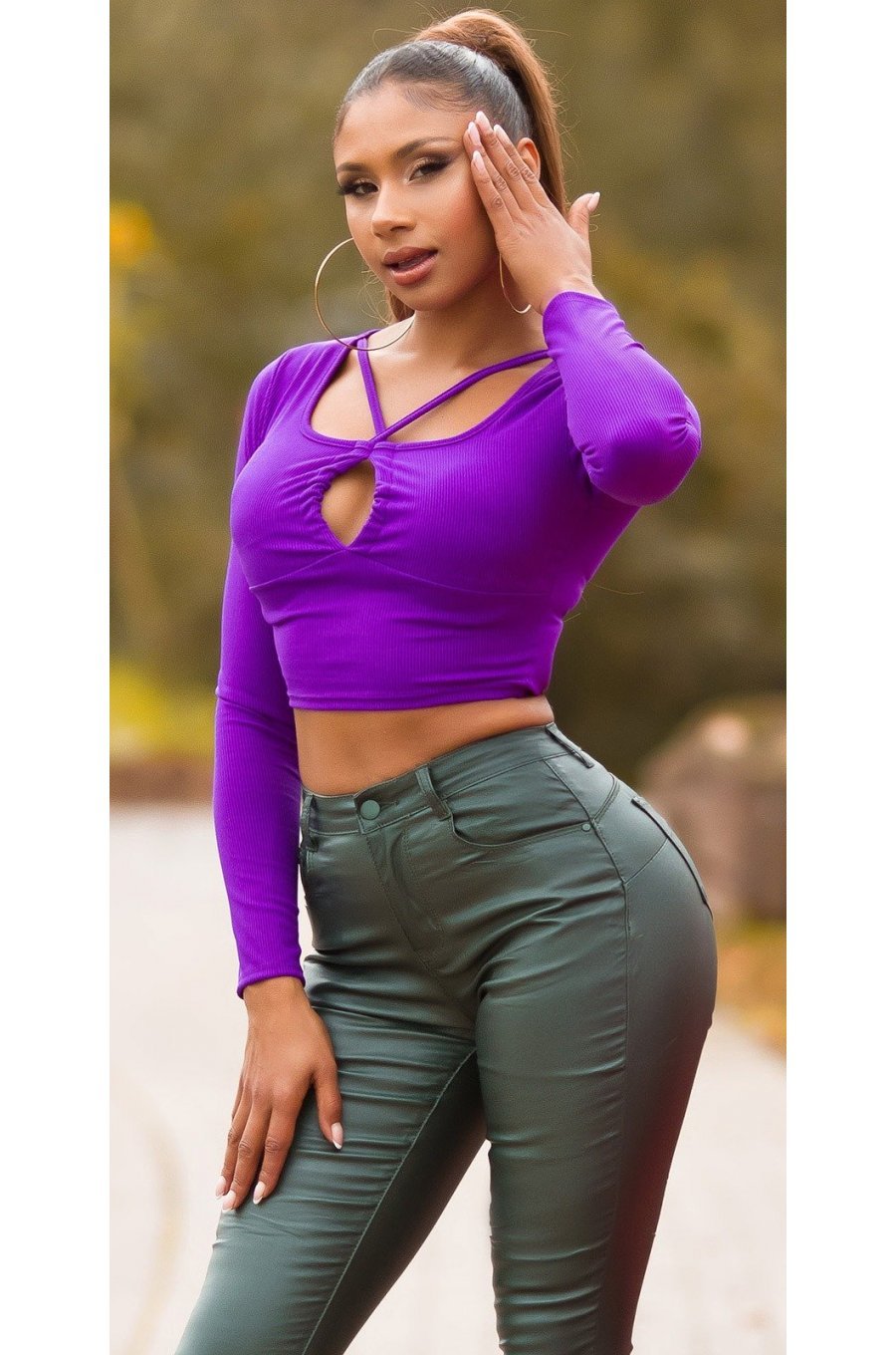 Pantaloni dama skinny, verzi, imitatie piele, mulati, Lexi 7 - jojofashion.ro
