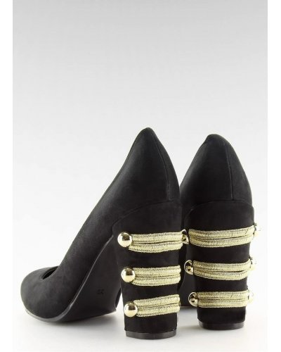 Pantofi de dama, Pantofi de dama din piele eco intoarsa neagra cu toc gros Arlana - jojofashion.ro