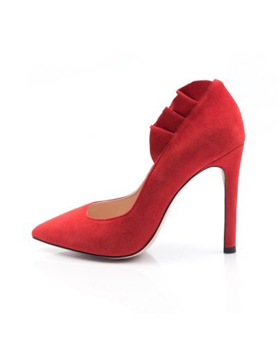 Pantofi de dama stiletto din piele naturala intoarsa rosie Viola - jojofashion.ro