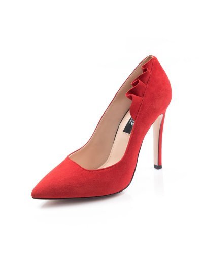 Pantofi de dama, Pantofi de dama stiletto din piele naturala intoarsa rosie Viola - jojofashion.ro