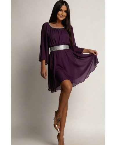 Rochii, Rochie de ocazie midi vaporoasa din voal mov Alexia - jojofashion.ro