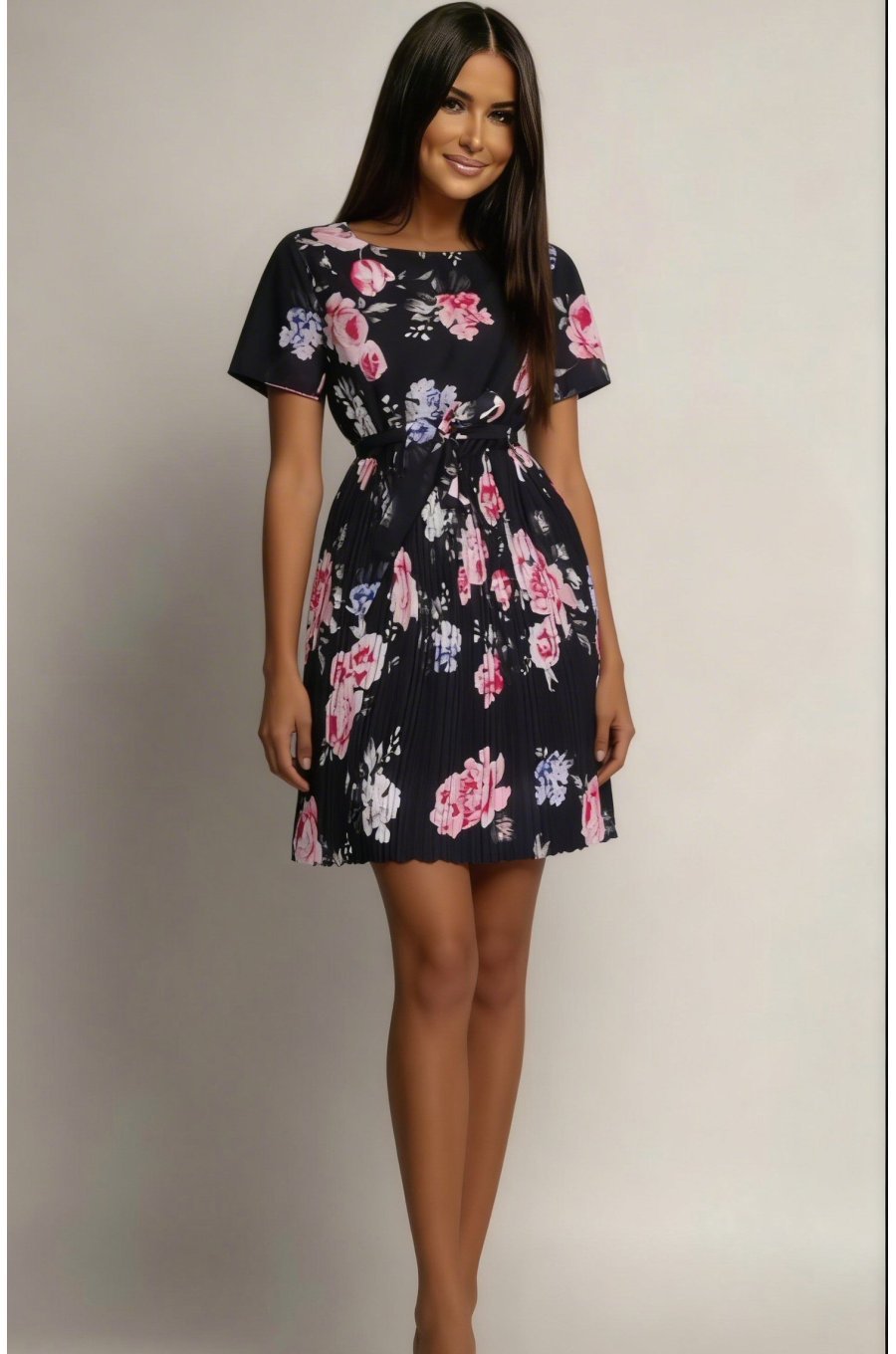 Rochie de ocazie midi vaporoasa plisata multicolora Ayse 2 - jojofashion.ro