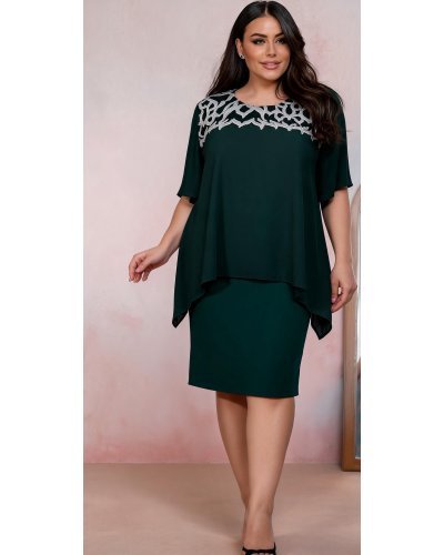 Rochii midi, Rochie midi verde vaporoasa XXL Zina - jojofashion.ro