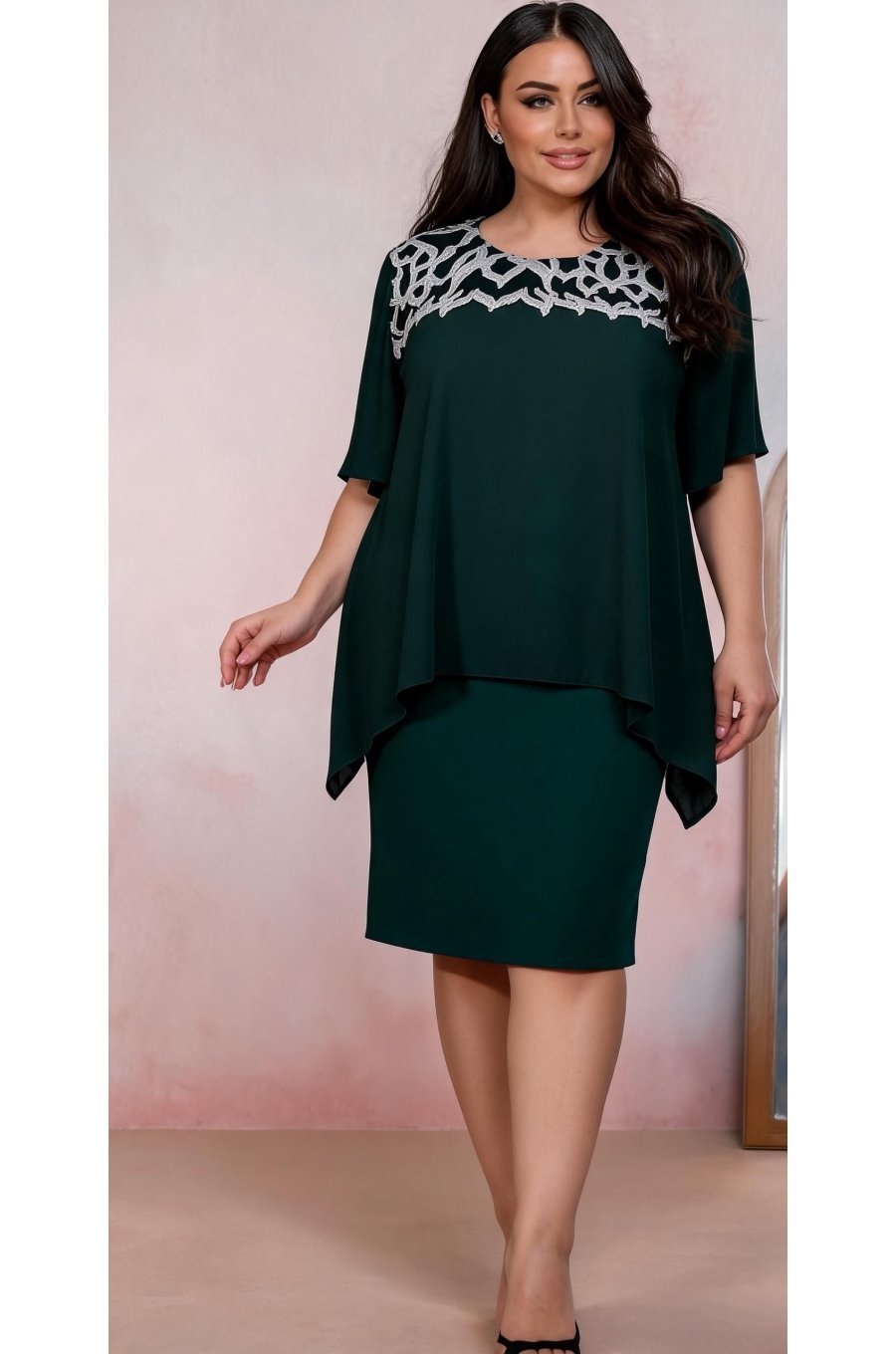 Rochie midi verde vaporoasa XXL Zina 1 - jojofashion.ro