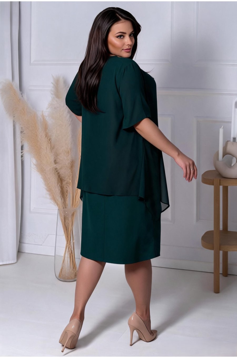 Rochie midi verde vaporoasa XXL Zina 2 - jojofashion.ro