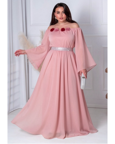 Rochii cununie civila, Rochie de ocazie lunga din voal roz FairyTale - jojofashion.ro