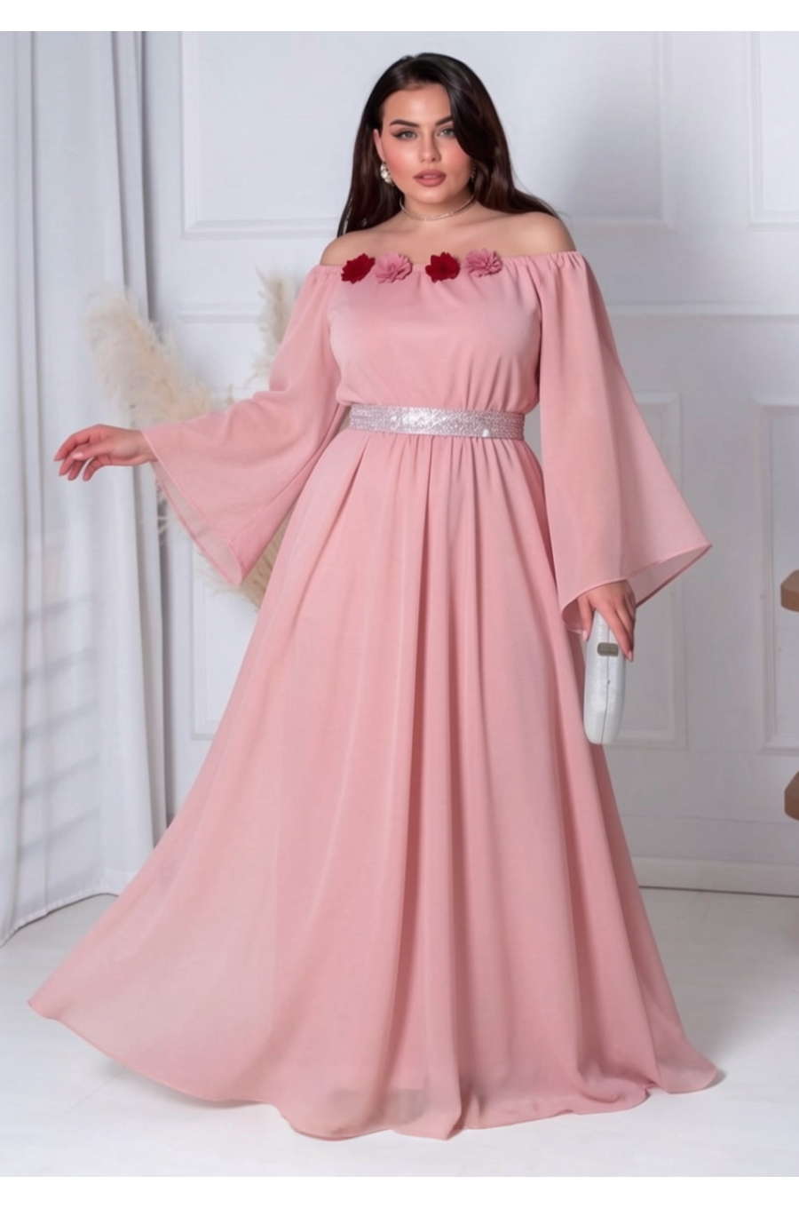 Rochie de ocazie lunga din voal roz FairyTale 2 - jojofashion.ro