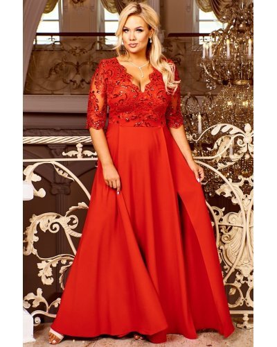 Tinuta rochie eleganta lunga rosie si plic negru gillter Daryiah Tinute de petrecere, Tinuta rochie eleganta lunga rosie si plic negru gillter Daryiah - jojofashion.ro