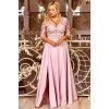 Rochie lunga roz pal din dantela si broderie Alizaa