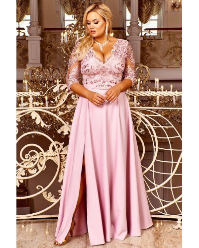 Rochie lunga roz pal din dantela si broderie Alizaa Rochii lungi, Rochie lunga roz pal din dantela si broderie Alizaa - jojofashion.ro