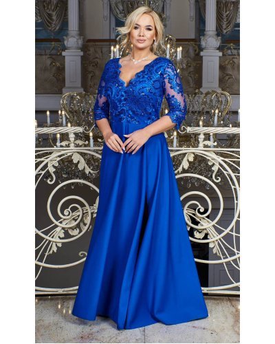 Rochie de seara eleganta plus size lunga albastru regal Alizaa